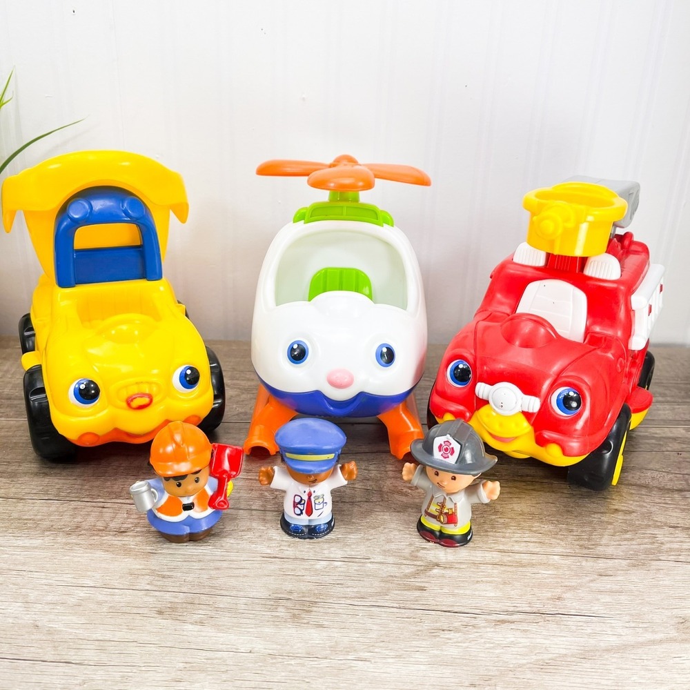 Fisher Price Little People Construction Dump Truck Fire Truck Helicopter Sounds